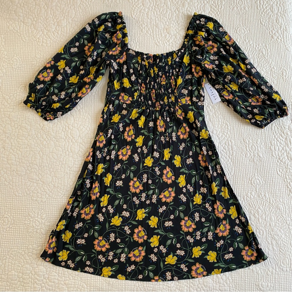 VELVET by Graham & Spencer NWT Frina Iberis Yellow Floral Print Dress Size Small